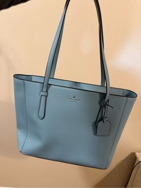kate spade Medium Light Blue Leather Tote with Luggage Tag